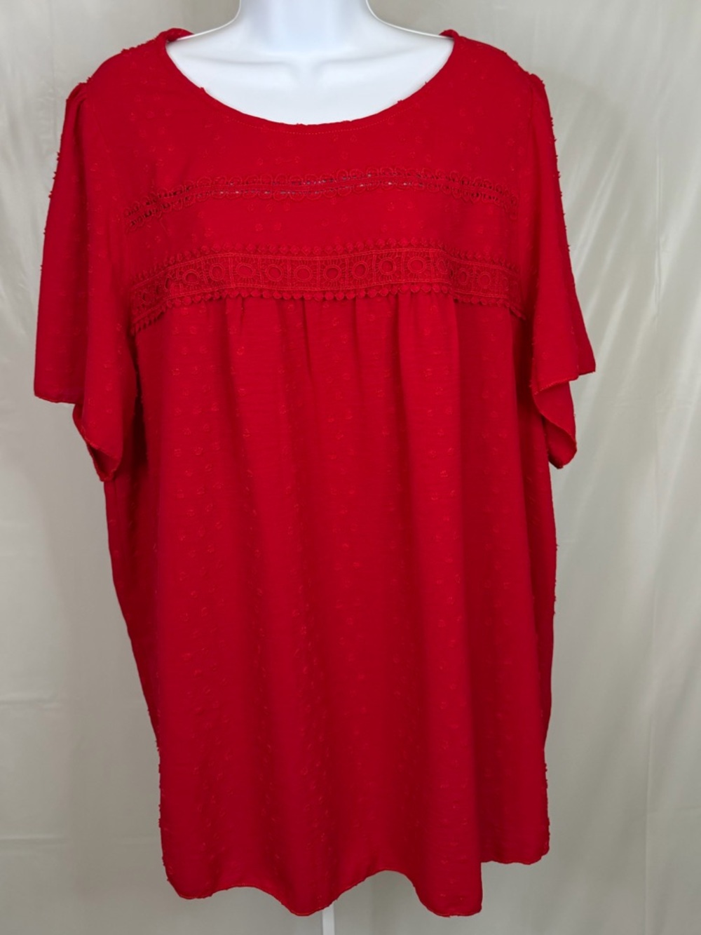 Red Swiss Dot Blouse 4X Short Sleeve Textured Flowy Plus Size Babydoll Top